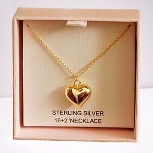 14K Gold Plated Sterling Silver Small Chunky Heart Pendant Necklace
